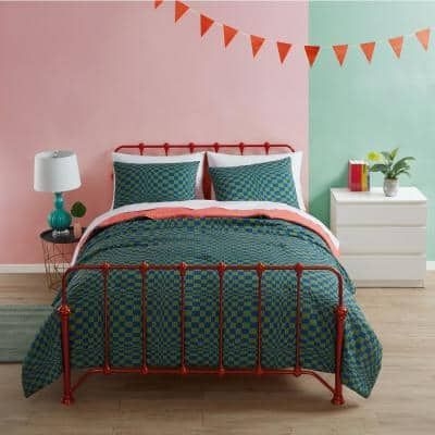 Smarts and Crafts 2-Piece Multicolor Technicolor Diamond Knit Microfiber Twin/Twin XL Comforter Set