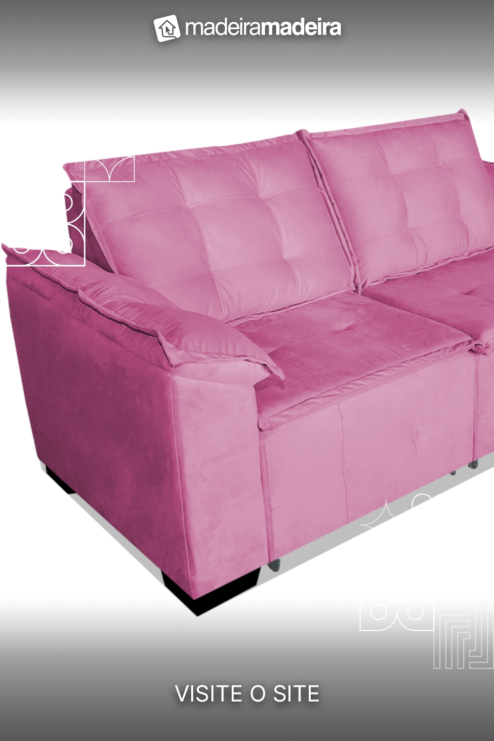 Sof 2 Metros Kiev Retrtil 2 lugares Suede Rosa