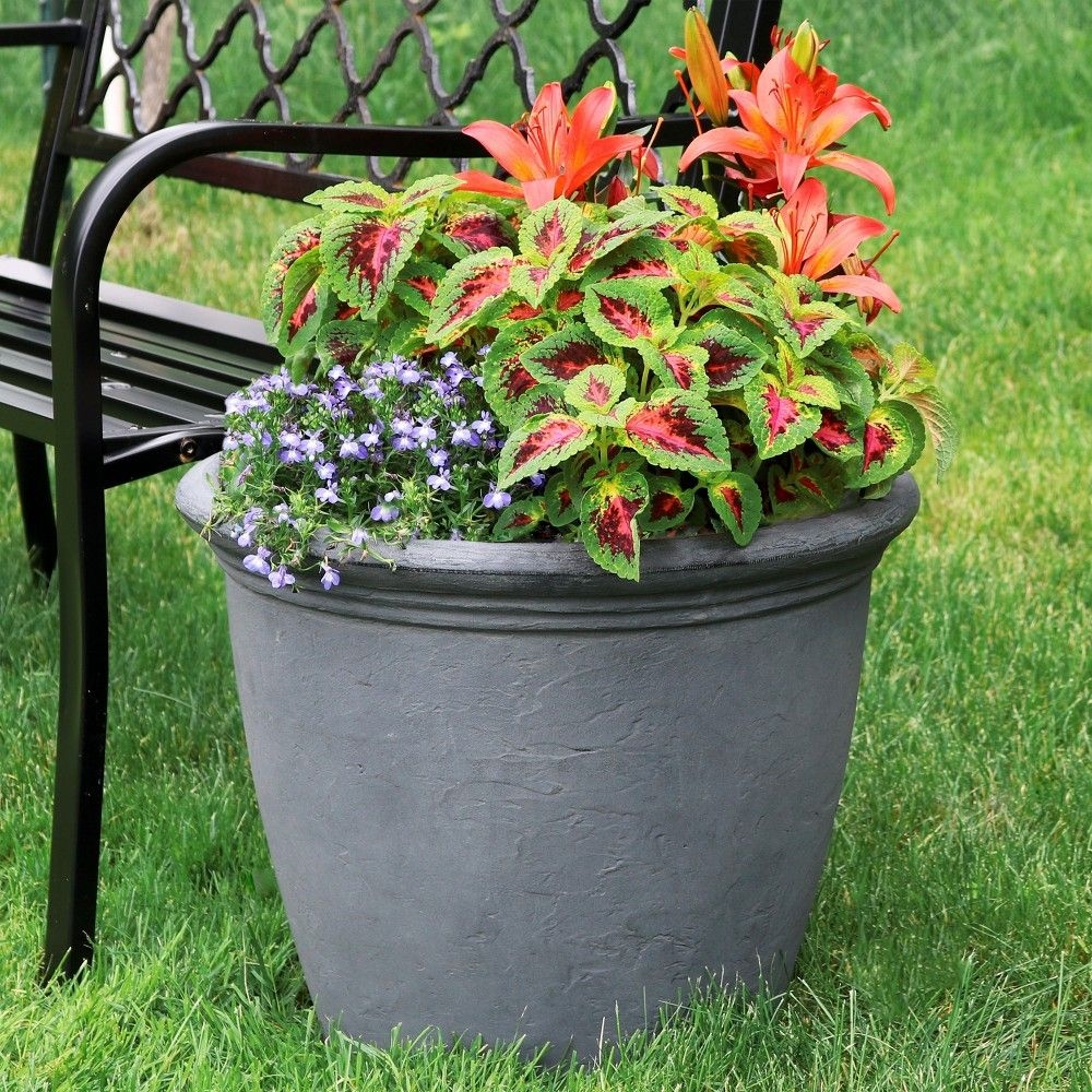 Sunnydaze Indoor/Outdoor Patio, Garden, or Porch Weather-Resistant Double-Walled Anjelica Flower Pot Planter - 20" - Sable Finish - 1 Planter