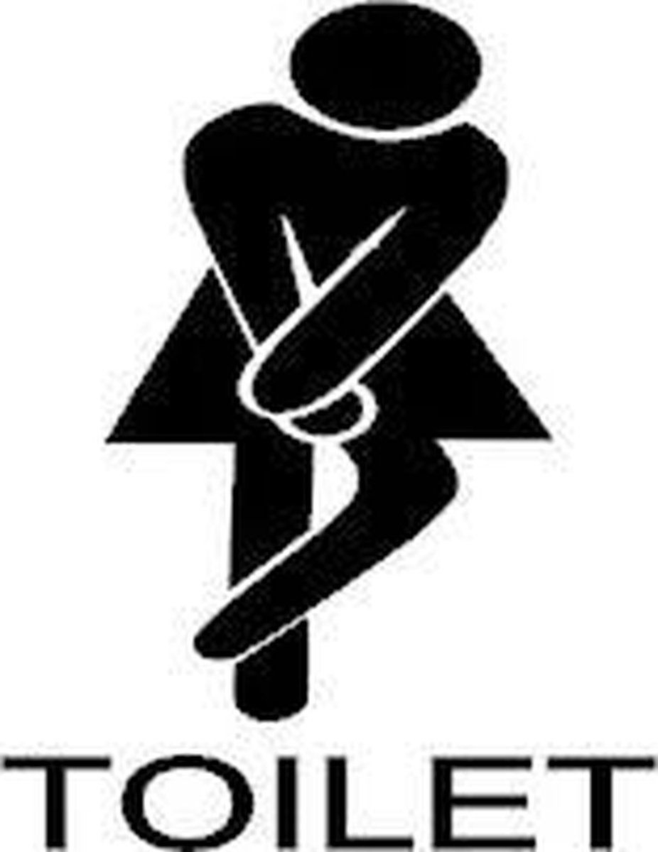 Toilet sticker dames wc vrouw met hoge nood zwart | Rosami