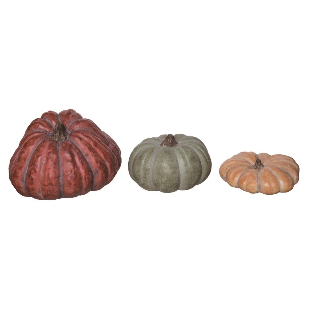 Transpac Ceramic 8 in. Multicolor Harvest Squat Pumpkin Decor Set of 3