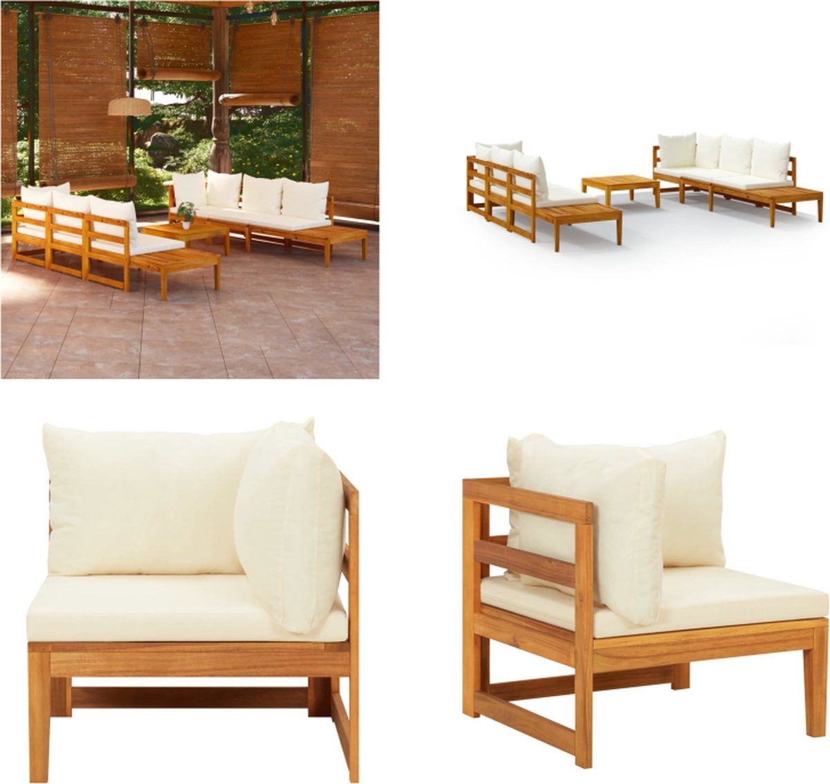 vidaXL 5-delige Loungeset met crmewitte kussens acaciahout - Loungeset - Loungesets - Tuinset - Tuinmeubelset