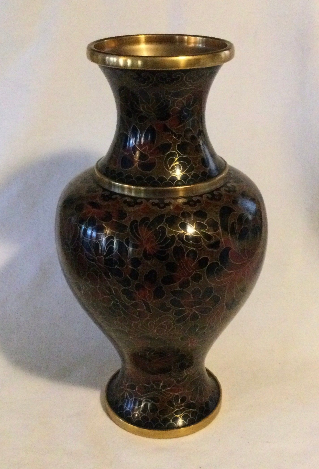 Vintage Darkly Colored Cloisonn Floral Vase