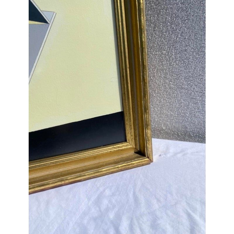 Vintage Geometric Framed Study Painting