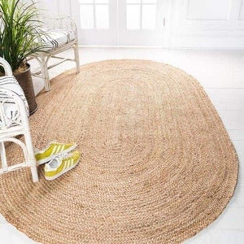 Vintage Jute Oval, Jute Rug, 8x10Custom Size Oval Rug, Boho Decor Rug Solid Custom Size Rug, Beautiful Bohemian Rug