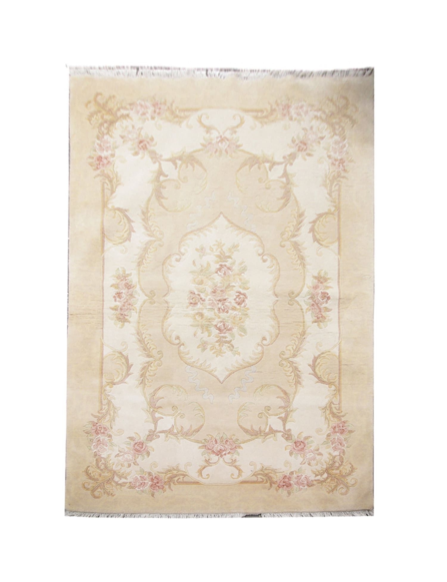 Vintage Rug Cream Carpet Oriental Rugs, Art Deco Style Chinese Rugs for Sale