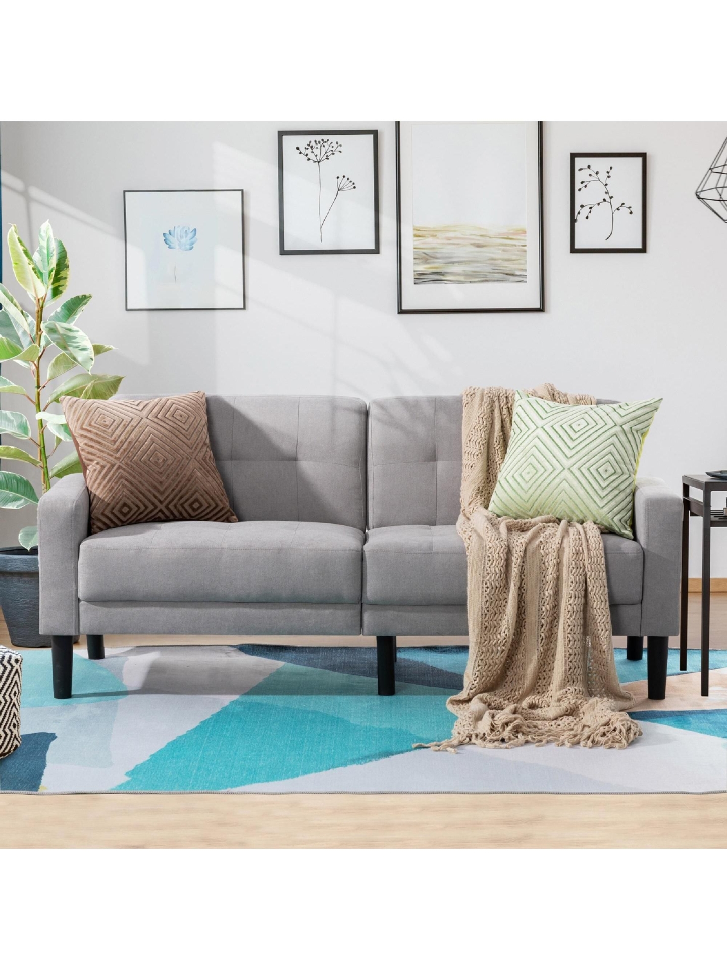 Vongrasig 63'' Small Modern Loveseat Couch, Mid-Century Low Back Fabric 2-Seat Sofa Couch Tufted Love Seat for Living Room, Bedroom, Office, Apartment, Dorm, Studio and Small Space