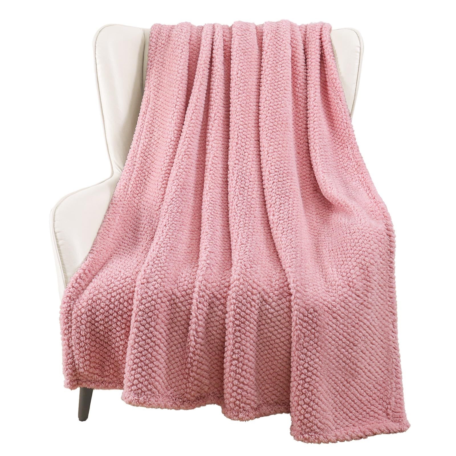 Whale Flotilla Extra Large Fuzzy Fleece Throw Blanket for Couch, 50x70 Inch Fluffy Warm Soft Jacquard Blankets for All Season, Lightweight and Cozy, Pink