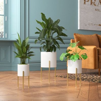 Willa Arlo Interiors Persinger Pot Planter Metal in White | 18 H x 10 W x 10 D in | Wayfair