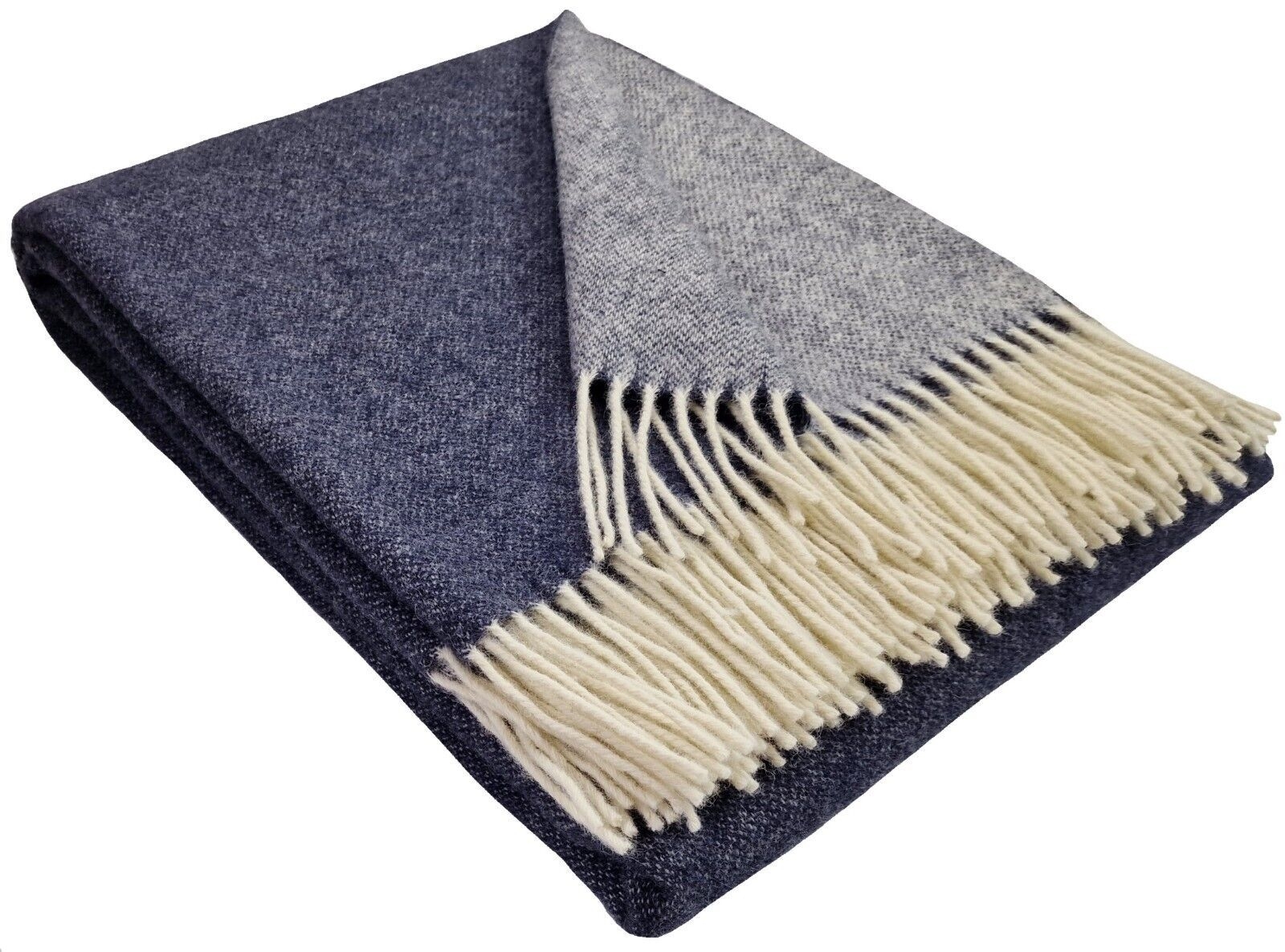 Wolldecke 100% Schurwolle Wohndecke Plaid Decke 140 X 200cm Dunkelblau-wei(d)