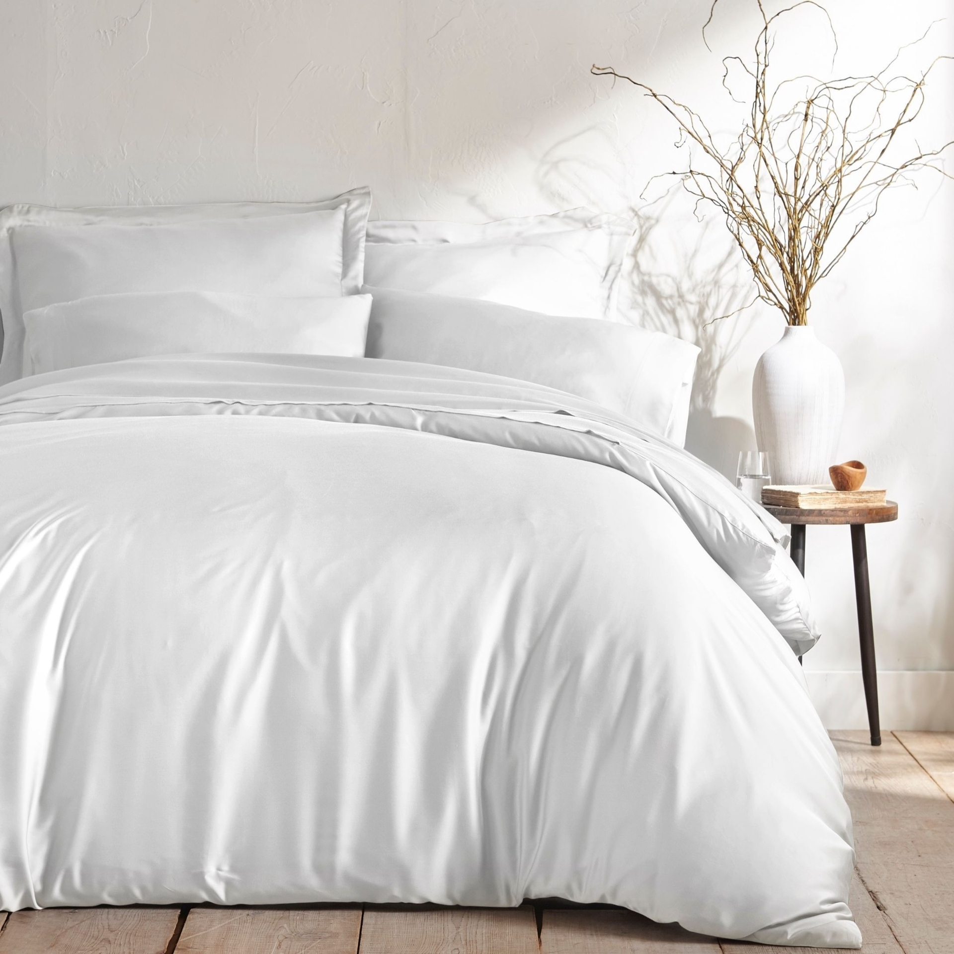 100% Bamboo Duvet Cover with Pillowcases - King/Cal King / White