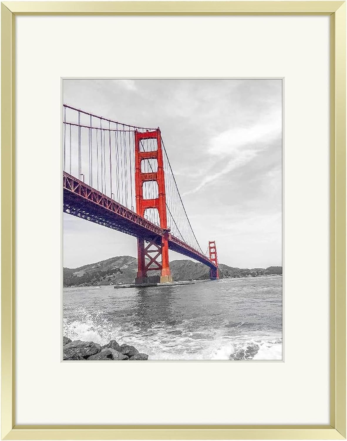 , 11x14 Aluminum Photo Frame With Ivory Color Mat For 8x10 Picture & Real Glass,