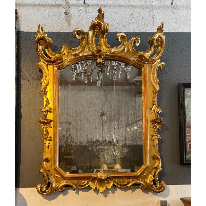 19th Century Baroque Style Carved Gold Gilt Mirror Lombardo Veneto circa 1810