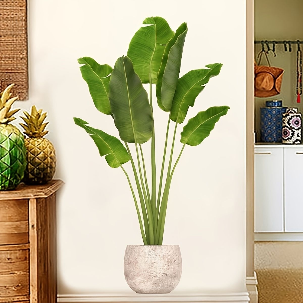 1pc Greenery Plant Wall Sticker - Self-adhesive Potted Leaf Decal For Home, Bedroom, And Living Room Decor - Easy To Apply And Remove - 35.4 X 15.7 Inches
