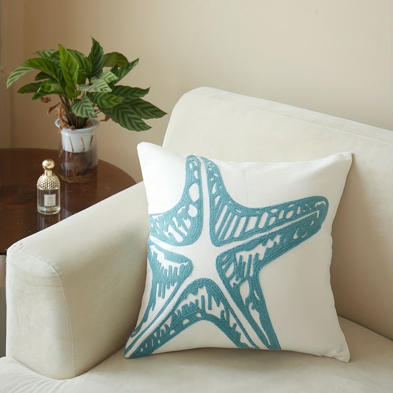 1pc Ocean Animal Embroidery Throw Pillow Case - Decorative Cushion Cover For Living Room, Bedroom, Couch, Sofa - Single-sided Printed - 17.72inch X 17.72inch