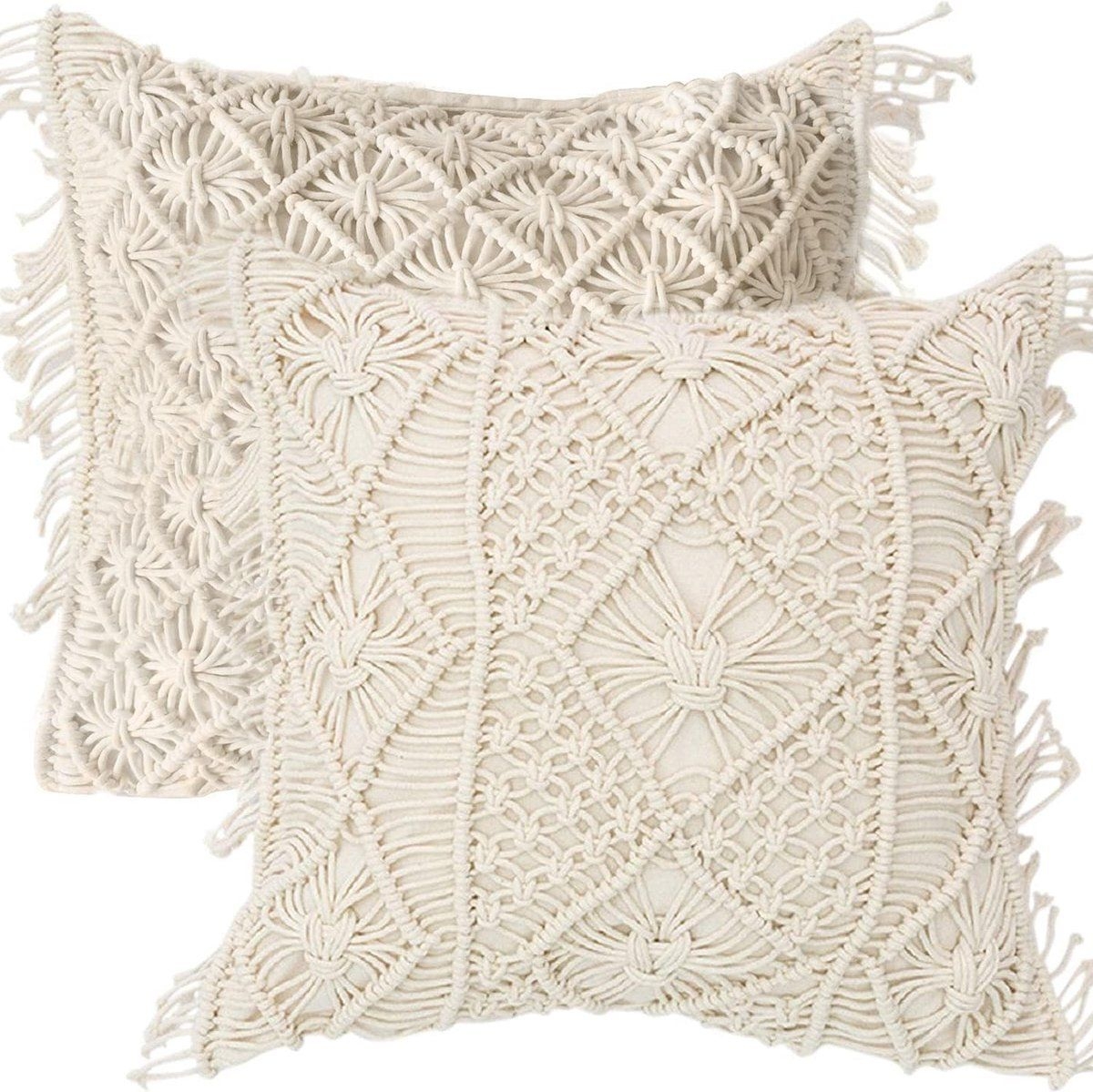 2 stuks macram kussenhoezen, 45 x 45 cm, deze zijn 100% handgemaakt, boho, decoratieve kussenhoezen, op maat gemaakte decoratieve kussenkussens vo...