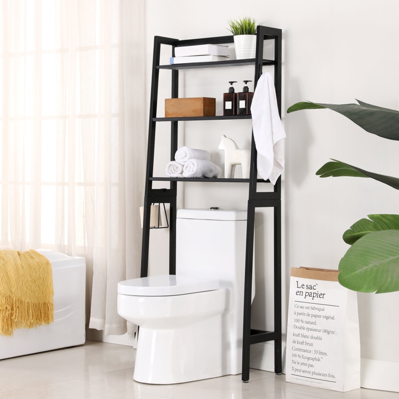 3 -Tier Toilet Storage Rack Over-The-Toilet Bathroom Shelf 100% Pine Wood