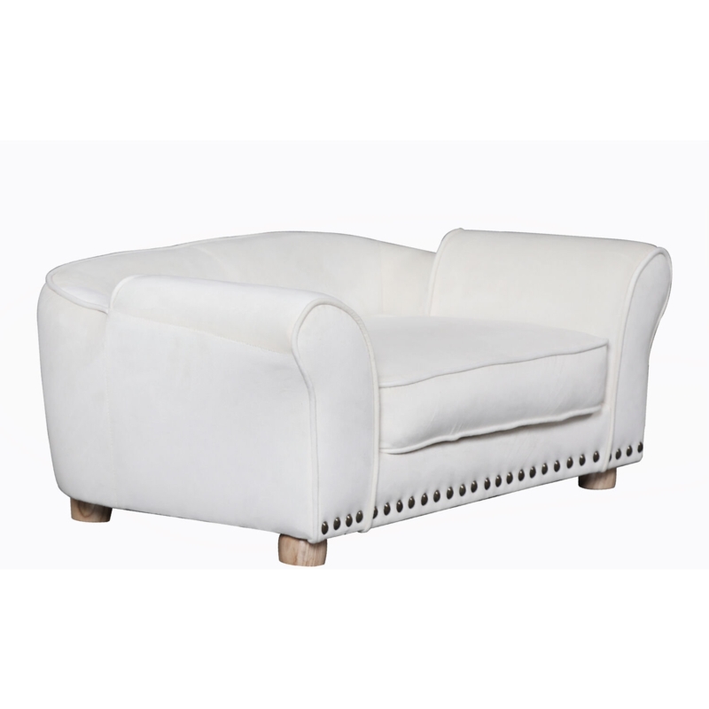34-in. Faux Velvet Pet Bed Sofa for Medium-Sized Dogs and Cats in Cream