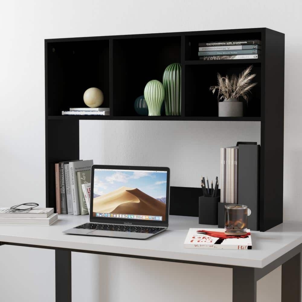 37 in. Black Engineered Wood Computer Desk Hutch