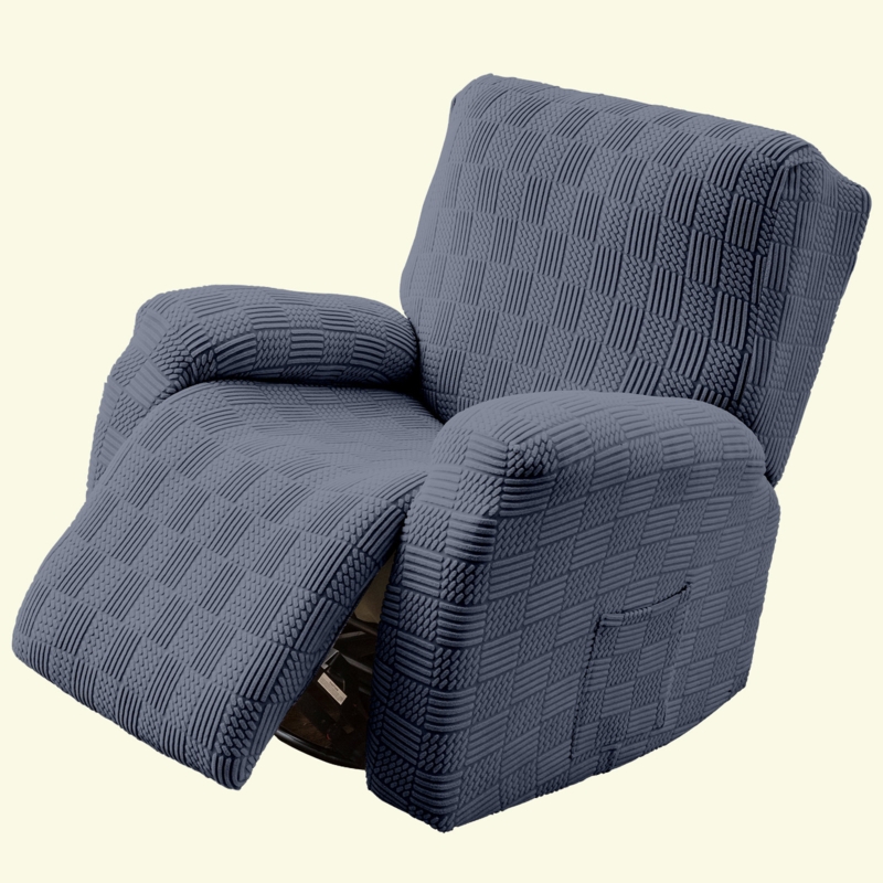 4-Piece Recliner Chair Covers, Elastic Recliner Slipcover With Pocket, Stretchable Bottom And Ties