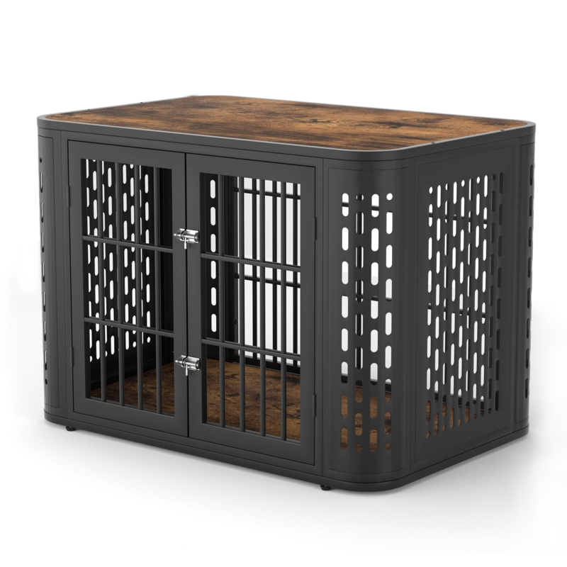 42 Inch Rounded Corner Dog Crate Furniture, Heavy Duty Kennel for Medium and Large Dogs, Decorative Pet Cage End Table Indoor
