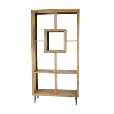 5 Shelves Wood Stationary Brown Geometric Shelving Unit