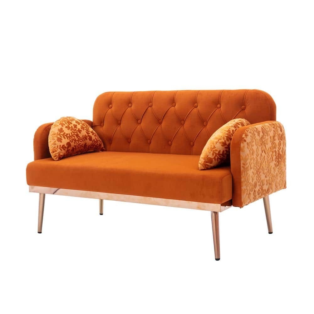 55.11 in. Orange 2-Seater Loveseat with Metal Feet