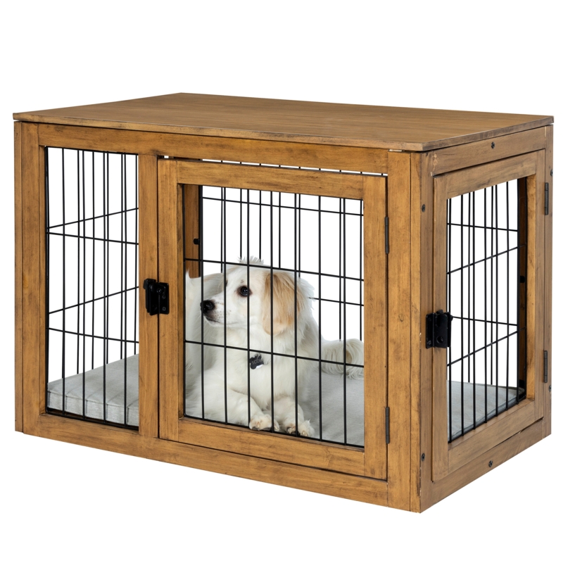 Acacia Wood Furniture-Style Double Door Pet Crate