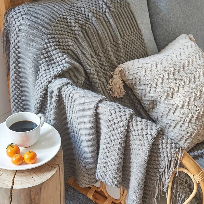 Afralia Cozy Knitted Sofa Blanket - Winter Home Office Nap Comfort - yellow / 127x172cm