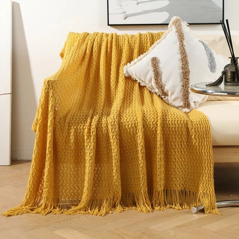 Afralia Geometric Knit Sofa Blanket with Tassel - Dust-Proof Bedspread and Leisure Throw - GRAY / 130x230cm