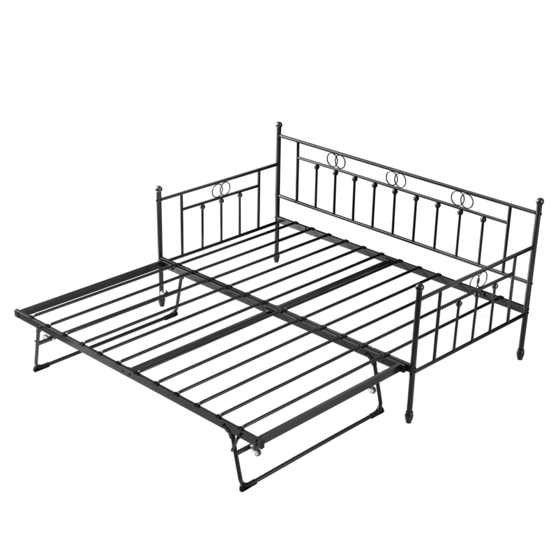 Aleksejus Twin Metal Day Bed with Pop Up Trundle Bed Twin