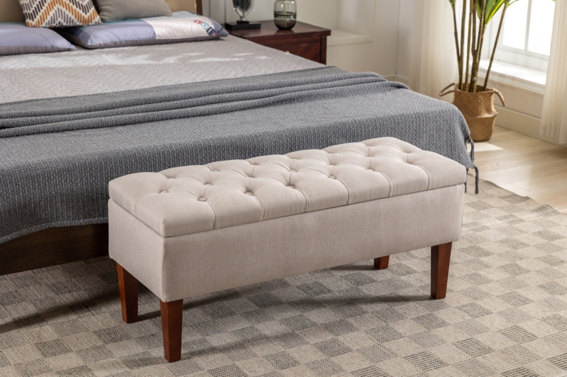 Amatucci Fabric Storage Ottoman Bench with Rubberwood Legs