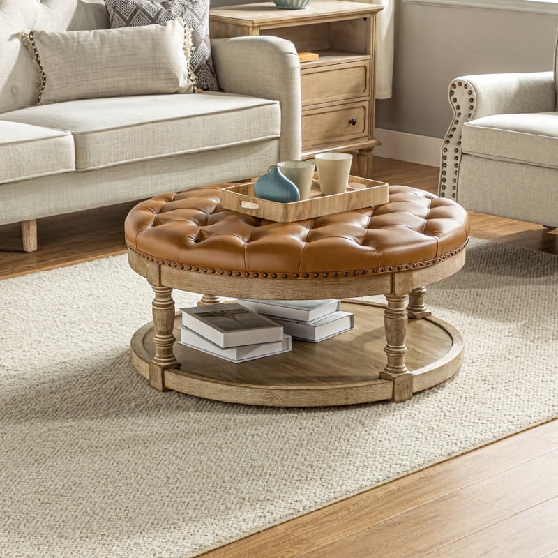 Ameliana Transitional Vegan Leather Storage Button-tufted Ottoman