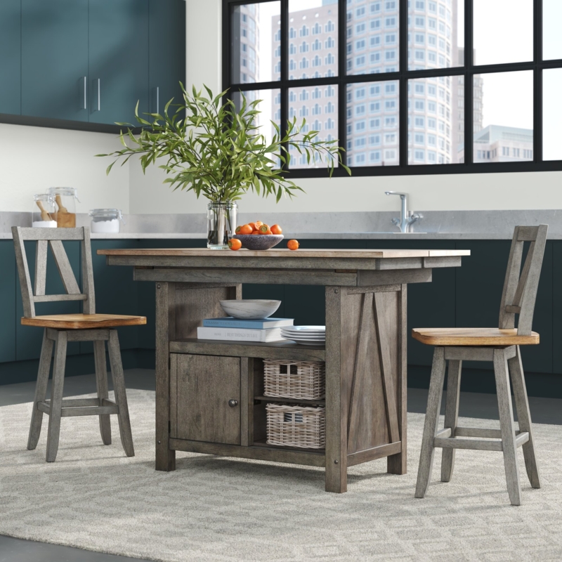 Amelya Wood Kitchen Island Set