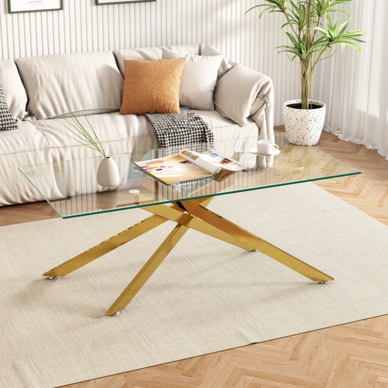 Amierah Rectangular Coffee Table with Glass Top and Solid Metal Base