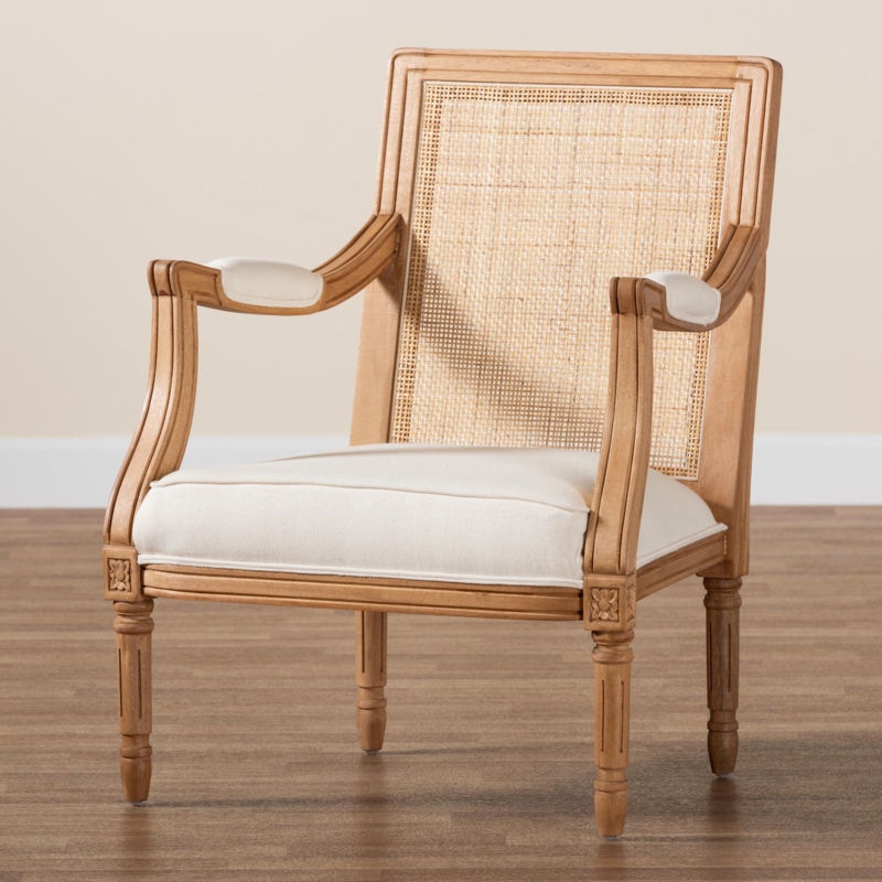 Antiochos Upholstered Rattan and Bayur Wood Armchair