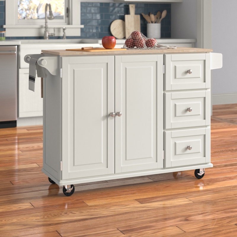 Arlonda 53.5'' Kitchen Cart with Solid Wood Top and with Locking Wheels