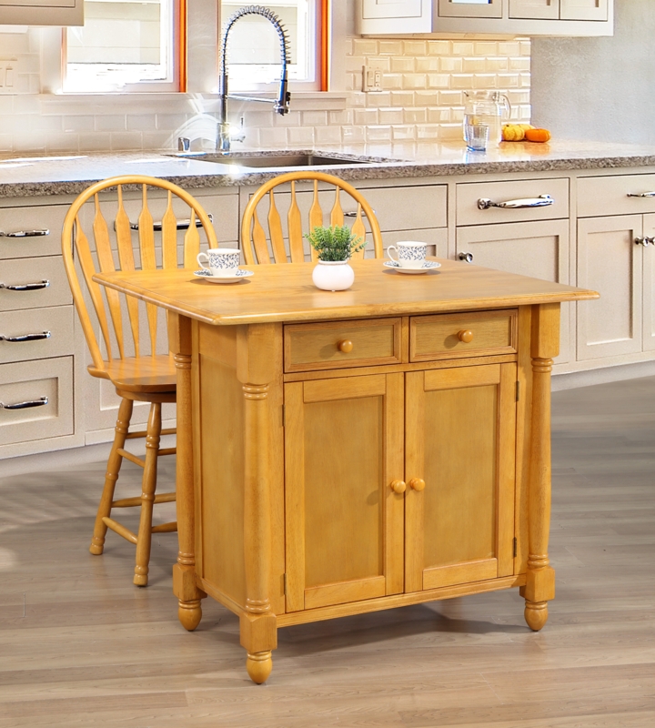 Azizi Solid Wood Kitchen Island Set