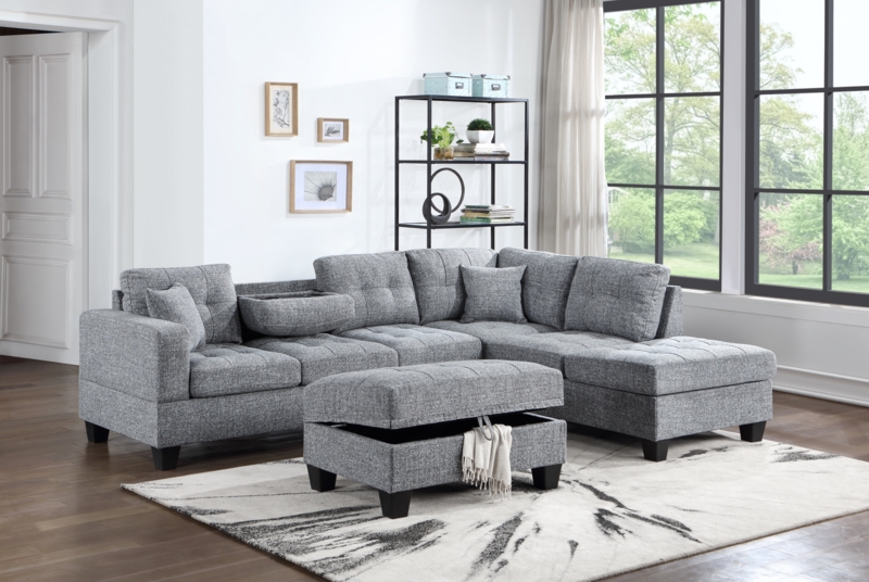 Azruddin Reversible Sectional Sofa with Storage Ottoman