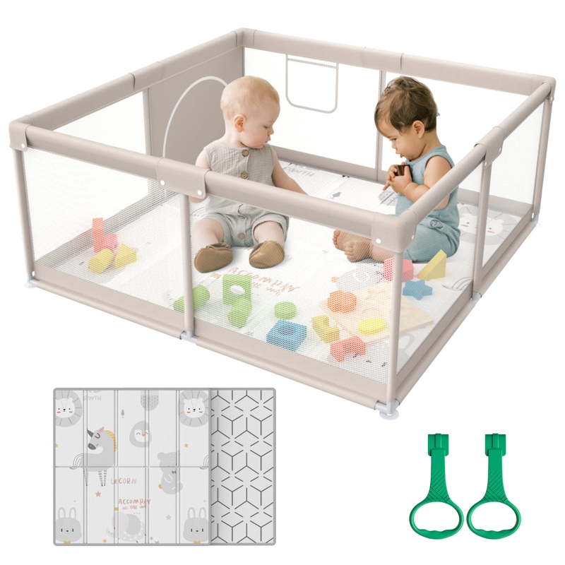 Baby Playpen with Mat, 47 x 47inch Playpen, Playpen for Babies and Toddlers, Small Baby Play Pens