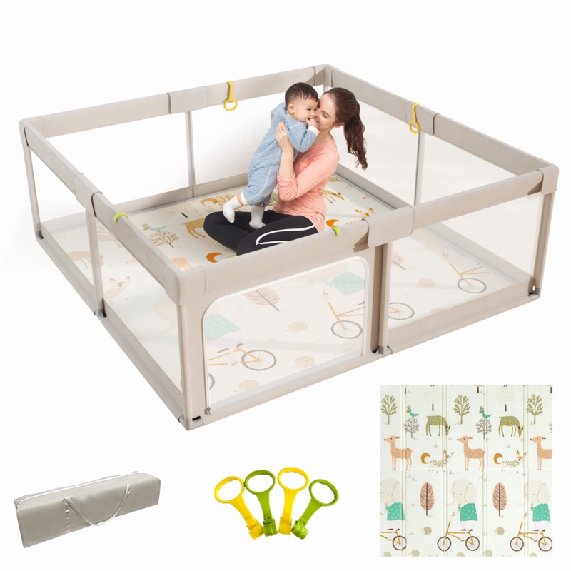 Baby Playpen with Mat, 59x59inch Playpen for Babies and Toddlers, Extra Large Baby Playpen