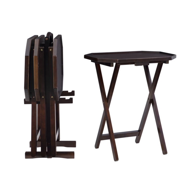 Baudette Octagon Wood Tray Table Set with Stand