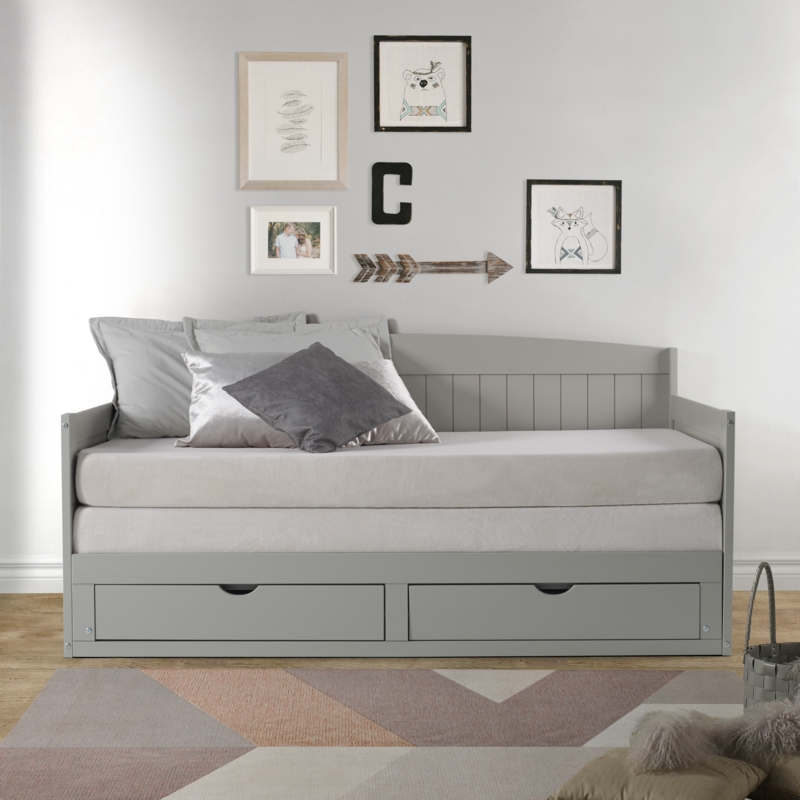 Beckett Twin to King Solid Wood Frame Extendable Daybed with Storage Drawers and Trundle Guest bed