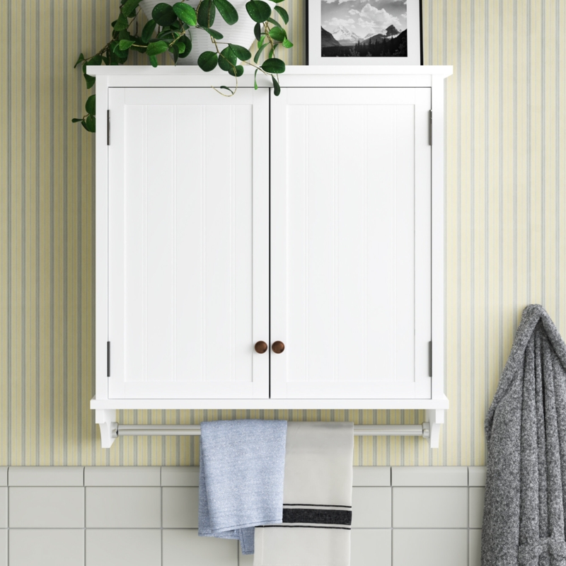 Belz 27"W 29"H Traditional Style Over The Toilet Organizer With A 2 Door Cabinet And Towel Rod