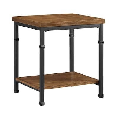 Benjara 20 in. Black and Brown Rectangular Wood Top End Table with Open Bottom Shelf and Metal Legs