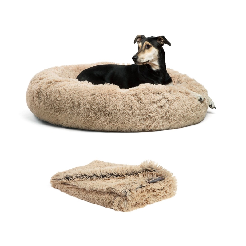 Best Friends by Sheri Bundle The Original Calming Shag Donut Cat and Dog Bed + Throw