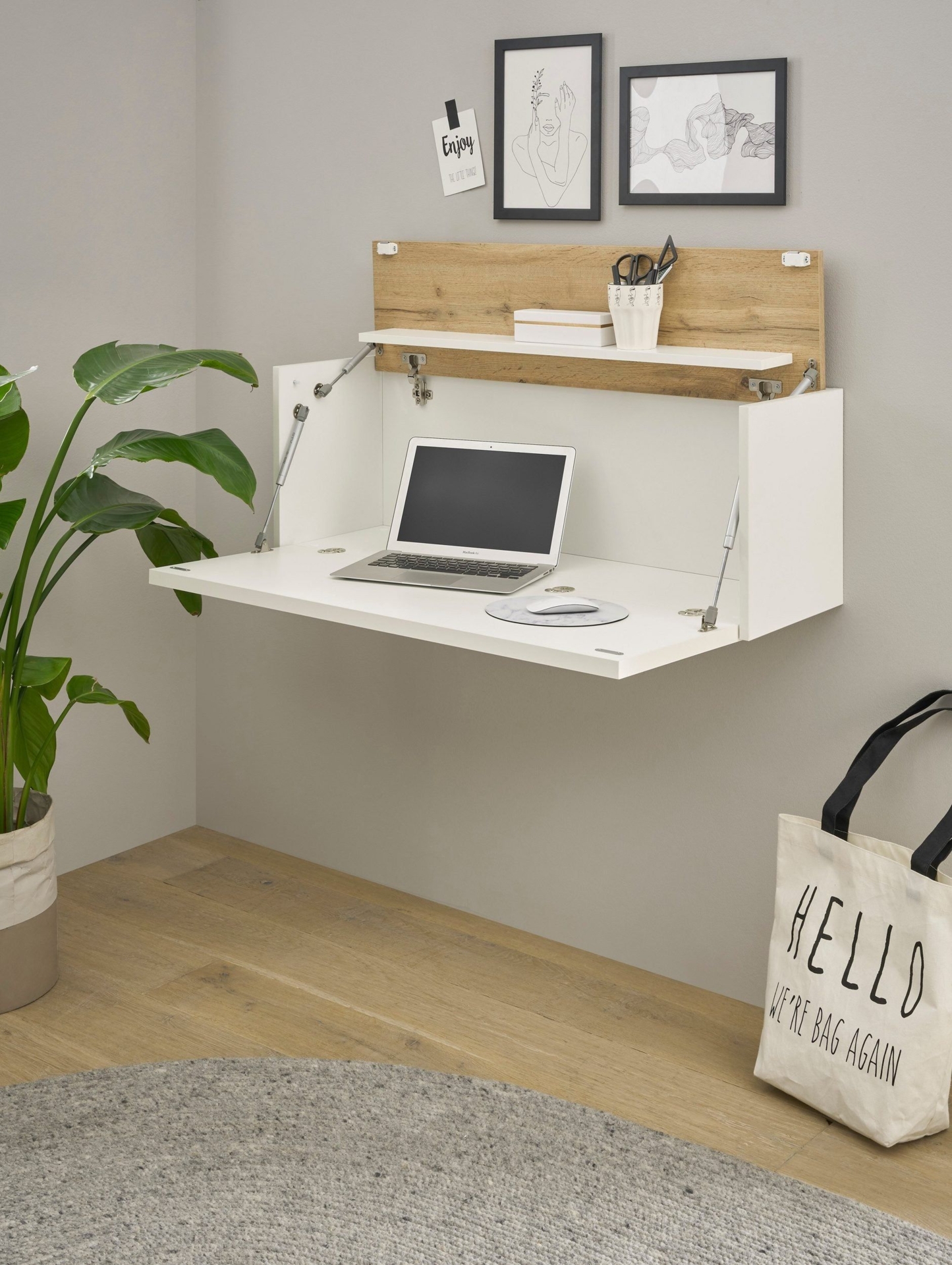 Birou secretaire de perete City Giron alb, 100 cm latime