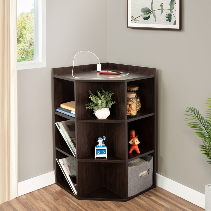 Birta Corner Cabinet with USB Ports and Outlets, 9 Cube Storage Cabinet for Playroom, Living Room