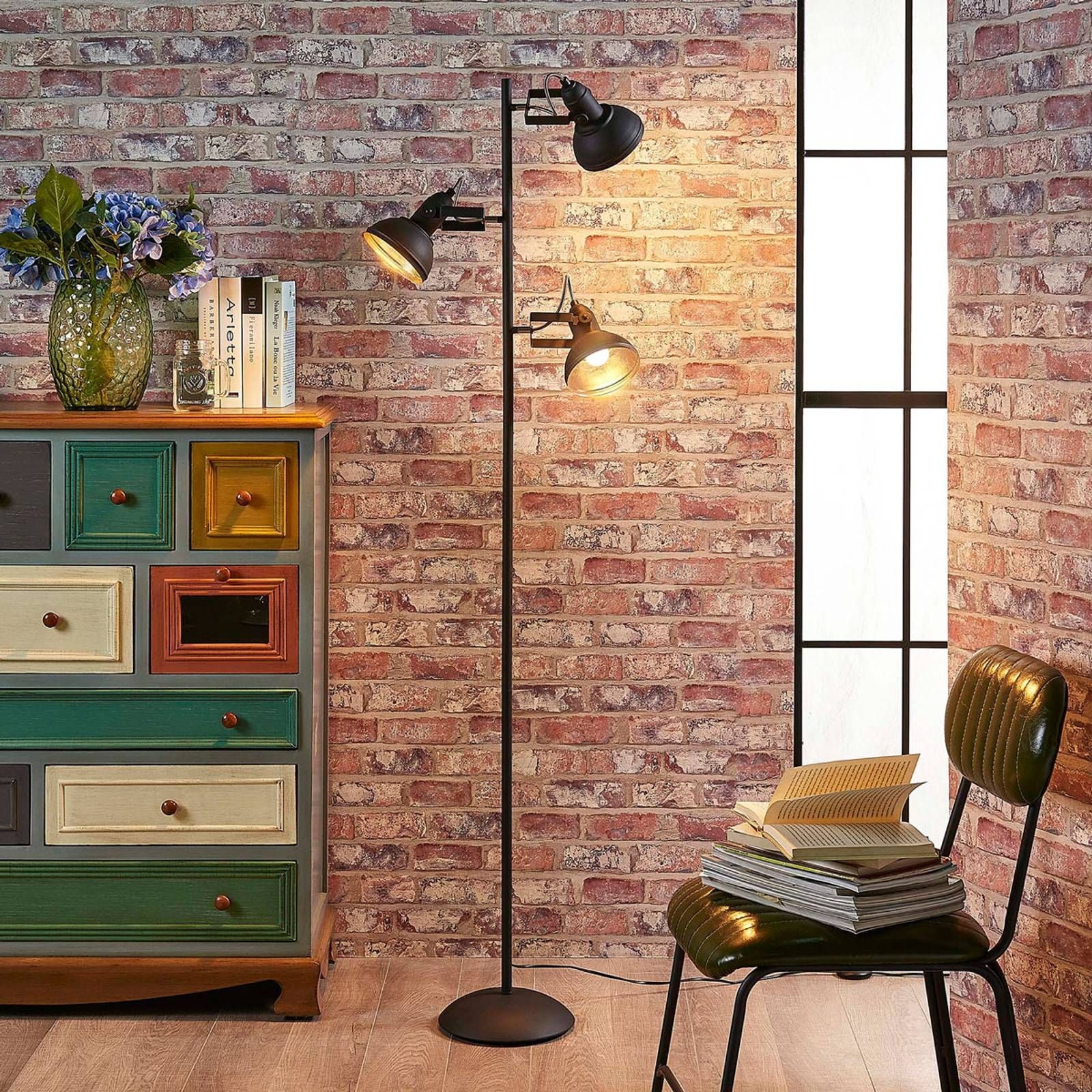 Black LED floor lamp Lilly with three spotlights by Lindby