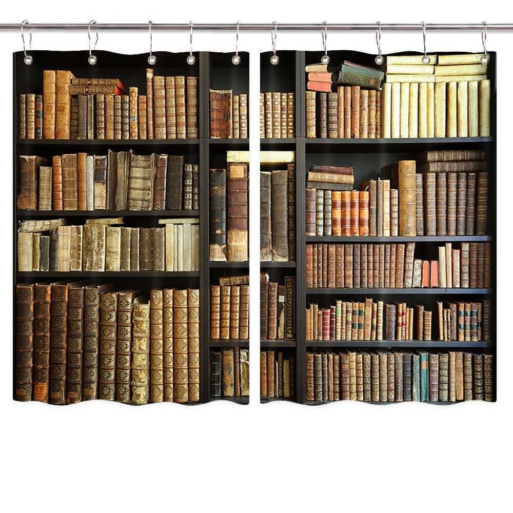 Bookshelf 3d Curtains W/ Hooks 200x200 Wide Shower Curtain Waterproof Wall Art